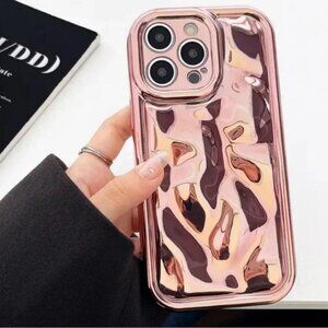 iPhone 14 Pro Max Wrinkle Embossed Electroplated Meteorite Rose Gold Case New